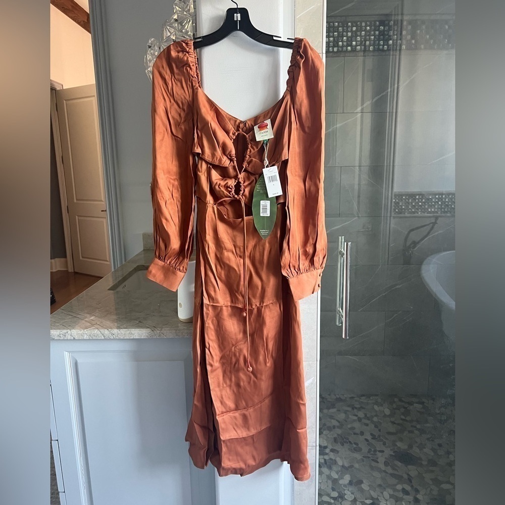 Farm Rio Caramel Cutout Front-Tie Satin Midi Dress - Picture 10 of 15
